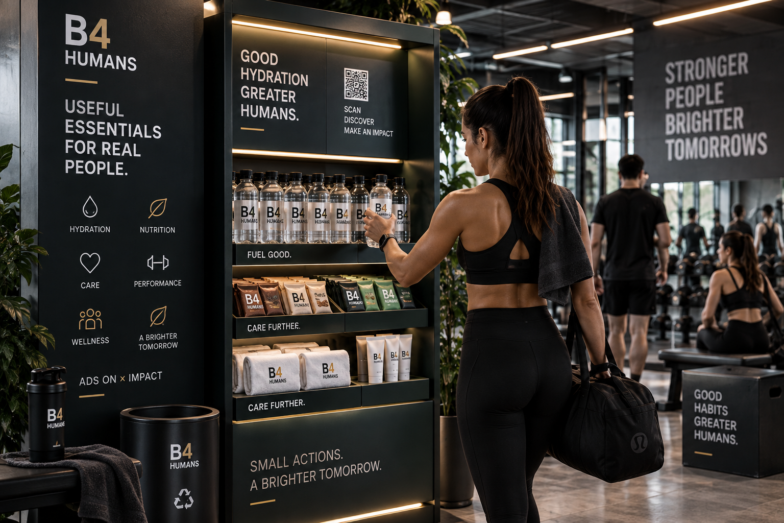 B4HUMANS gym campaign environment — hydration and wellness activation