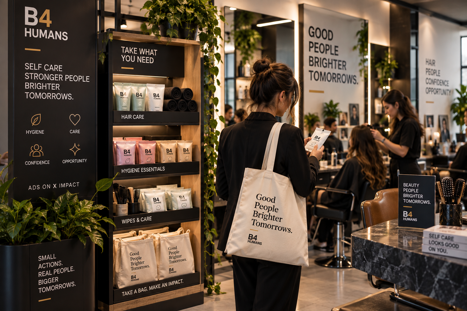 B4HUMANS salon and barbershop campaign environment — personal care activation
